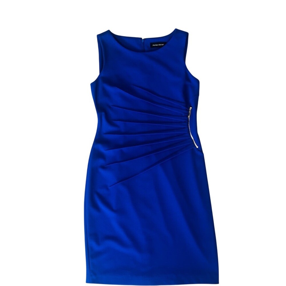 Ivanka Trump Dress Womens 6 Blue Sleeveless Sheath Ruched Knee Length - Picture 8 of 8